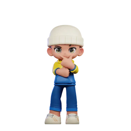 Cute Boy Doing Curious Pose  3D Illustration