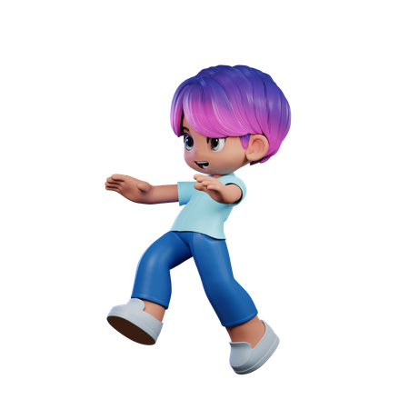 Cute Boy Doing Jump Pose  3D Illustration