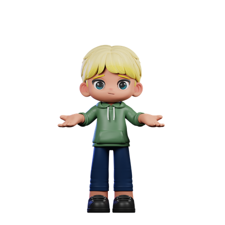 Cute Boy Doing No Idea Pose  3D Illustration