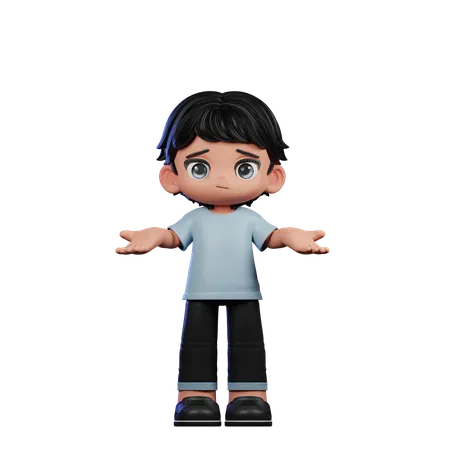 Cute Boy Doing No Idea Pose  3D Illustration