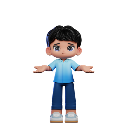 Cute Boy Doing No Idea Pose  3D Illustration