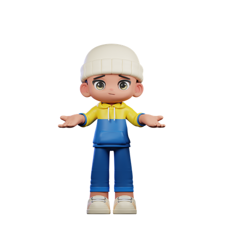 Cute Boy Doing No Idea Pose  3D Illustration