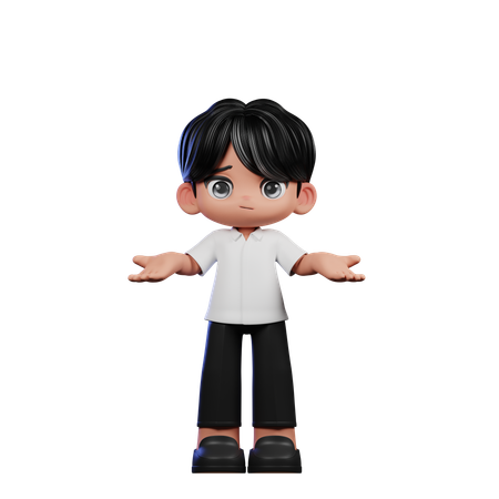 Cute Boy Doing No Idea Pose  3D Illustration