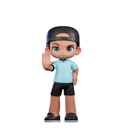 Cute Boy Doing Stop Sign Pose  3D Illustration
