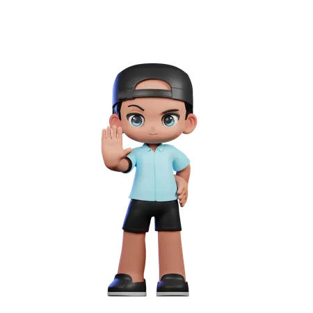 Cute Boy Doing Stop Sign Pose  3D Illustration