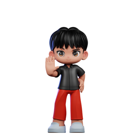 Cute Boy Doing Stop Sign Pose  3D Illustration