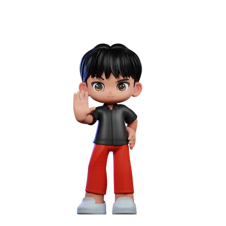 Cute Boy Doing Stop Sign Pose  3D Illustration