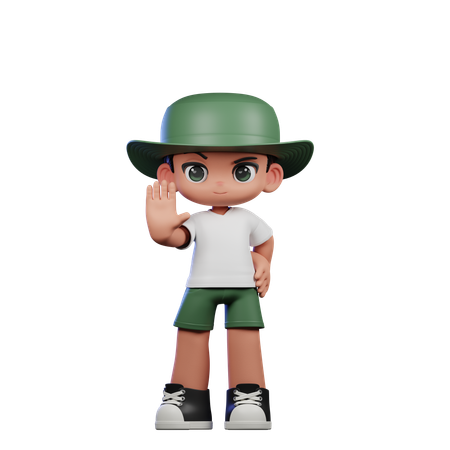 Cute Boy Doing Stop Sign Pose  3D Illustration