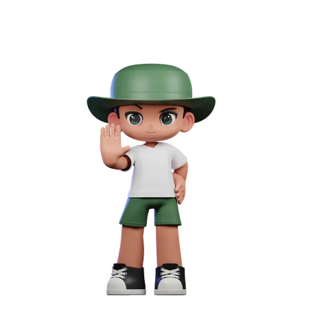 Cute Boy Doing Stop Sign Pose  3D Illustration