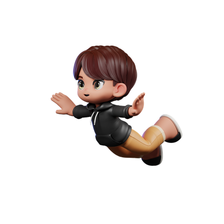 Cute Boy Flying In Air  3D Illustration