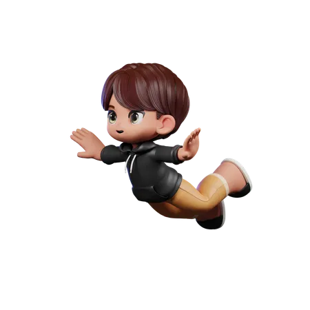 Cute Boy Flying In Air  3D Illustration