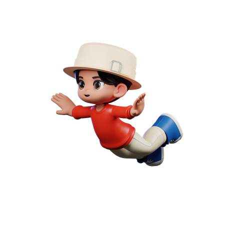 Cute Boy Flying Pose  3D Illustration