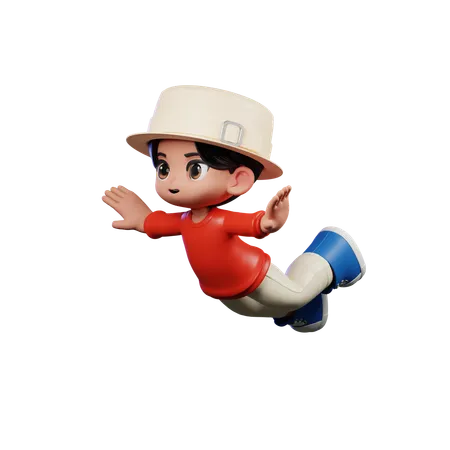 Cute Boy Flying Pose  3D Illustration