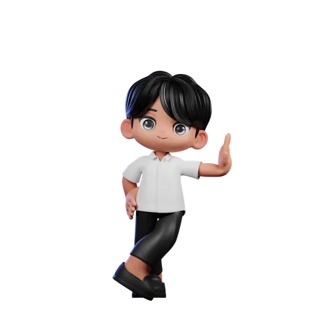 Boy With A White Shirt And Black Pants Congrats Pose 3D Illustration