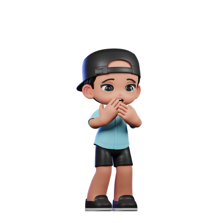Cute Boy Giving Afraid Pose  3D Illustration