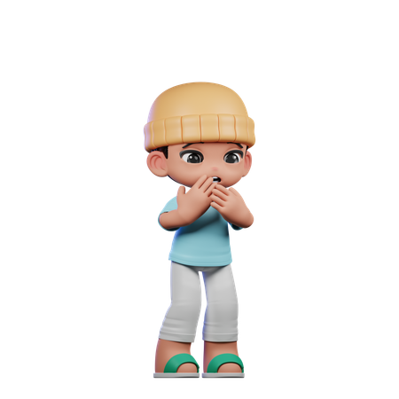 Cute Boy Giving Afraid Pose  3D Illustration