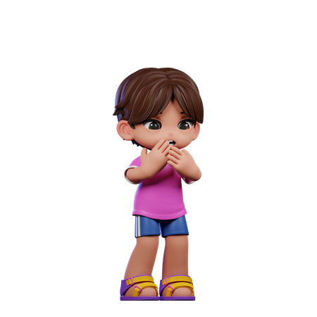 Cute Boy Giving Afraid Pose  3D Illustration