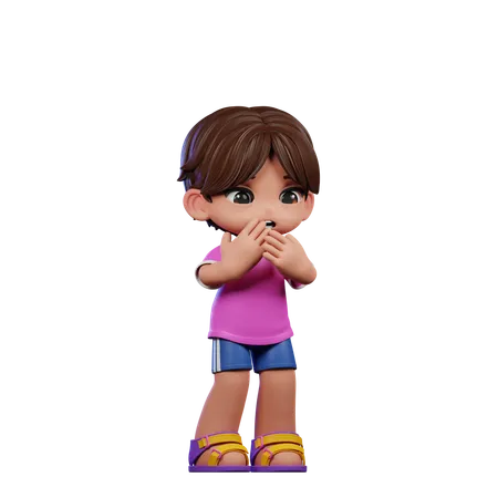 Cute Boy Giving Afraid Pose  3D Illustration