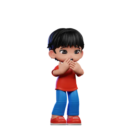 Cute Boy Giving Afraid Pose  3D Illustration