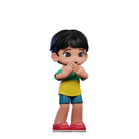 Cute Boy Giving Afraid Pose  3D Illustration