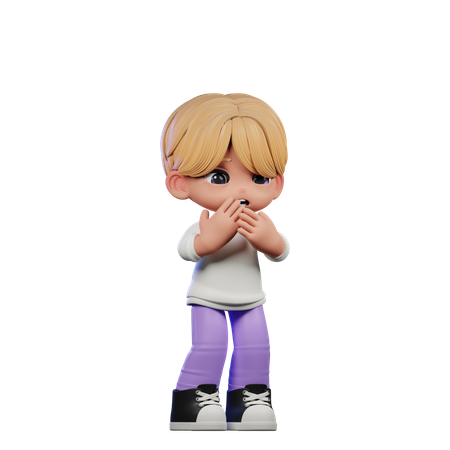 Cute Boy Giving Afraid Pose  3D Illustration