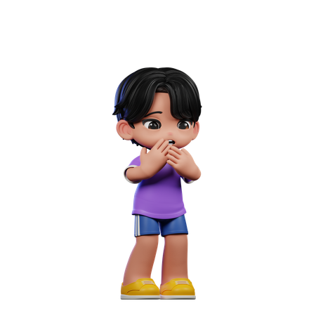 Cute Boy Giving Afraid Pose  3D Illustration