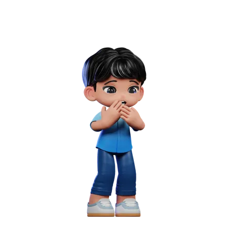 Cute Boy Giving Afraid Pose  3D Illustration