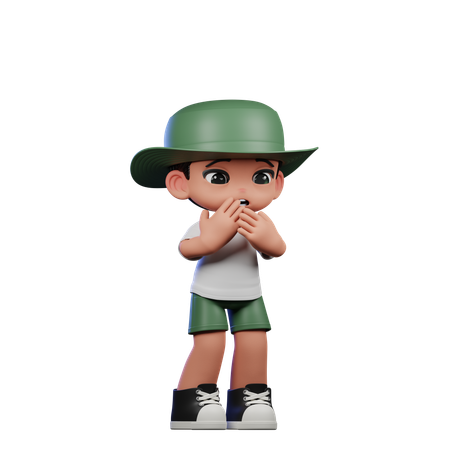 Cute Boy Giving Afraid Pose  3D Illustration