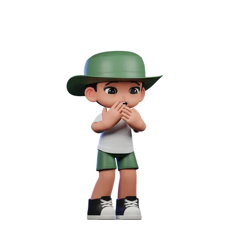 Cute Boy Giving Afraid Pose  3D Illustration