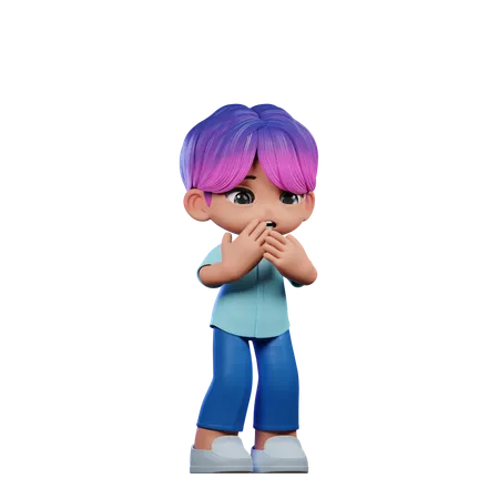 Cute Boy Giving Afraid Pose  3D Illustration