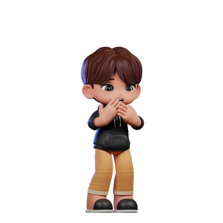 Cute Boy Giving Afraid Pose  3D Illustration