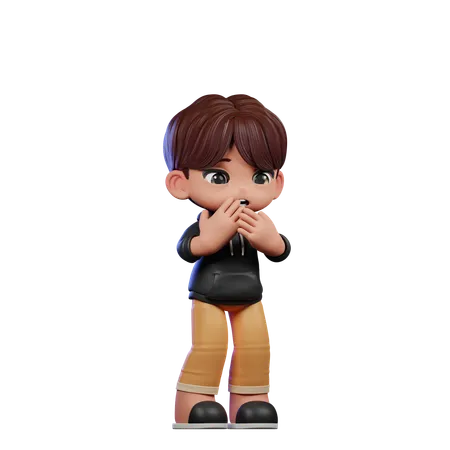 Cute Boy Giving Afraid Pose  3D Illustration