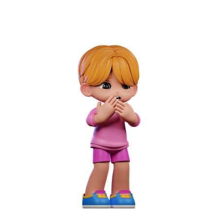 Cute Boy Giving Afraid Pose  3D Illustration