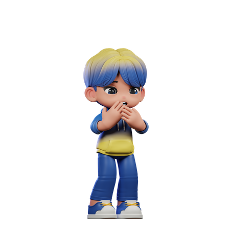 Cute Boy Giving Afraid Pose  3D Illustration