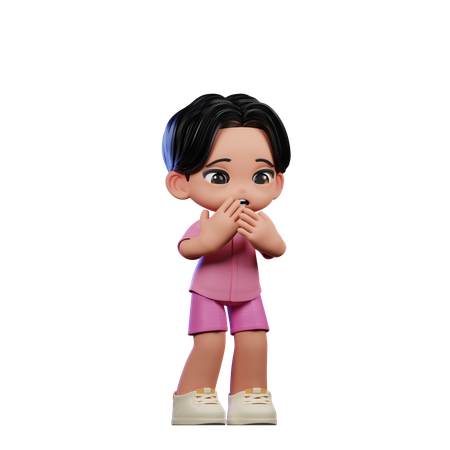 Cute Boy Giving Afraid Pose  3D Illustration