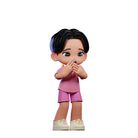 Cute Boy Giving Afraid Pose  3D Illustration