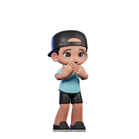 Cute Boy Giving Afraid Pose  3D Illustration