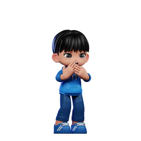 Cute Boy Giving Afraid Pose  3D Illustration