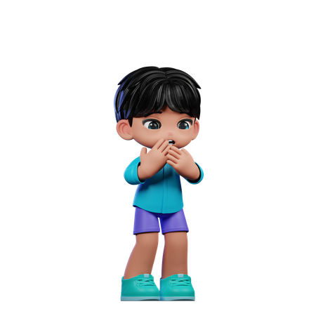 Cute Boy Giving Afraid Pose  3D Illustration