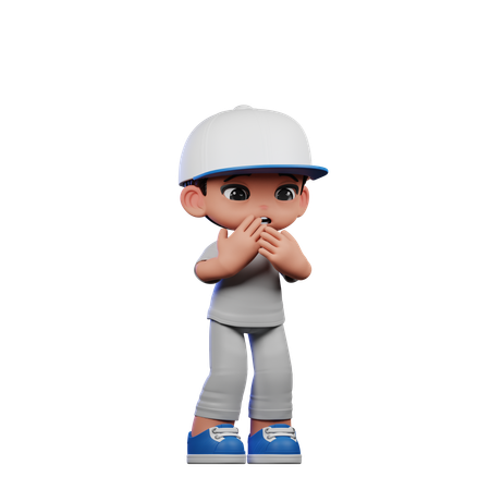 Cute Boy Giving Afraid Pose  3D Illustration