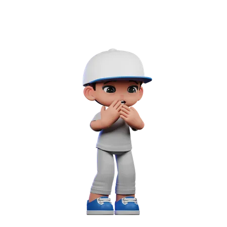 Cute Boy Giving Afraid Pose  3D Illustration