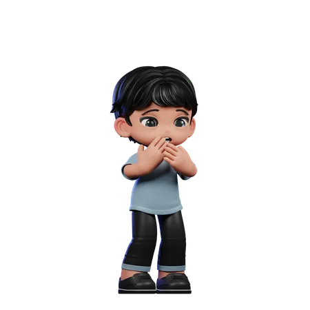 Cute Boy Giving Afraid Pose  3D Illustration