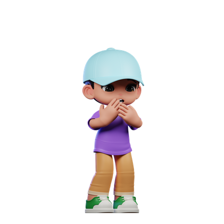 Cute Boy Giving Afraid Pose  3D Illustration