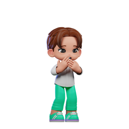 Cute Boy Giving Afraid Pose  3D Illustration