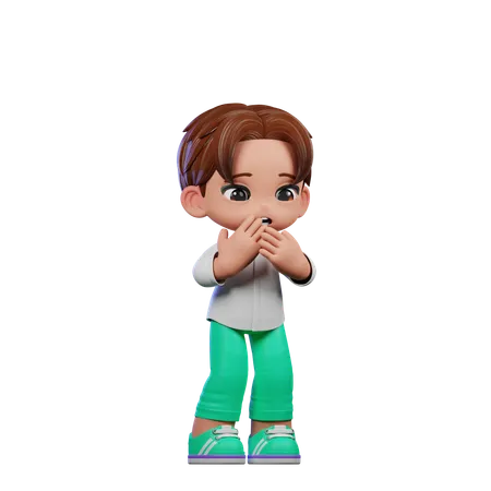 Cute Boy Giving Afraid Pose  3D Illustration