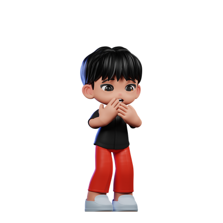 Cute Boy Giving Afraid Pose  3D Illustration