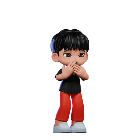 Cute Boy Giving Afraid Pose  3D Illustration