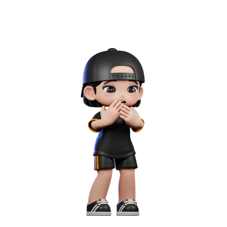 Cute Boy Giving Afraid Pose  3D Illustration