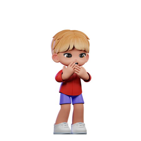 Cute Boy Giving Afraid Pose  3D Illustration