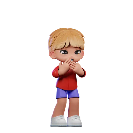 Cute Boy Giving Afraid Pose  3D Illustration